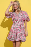 And The Why Full Size Floral Surplice Puff Sleeve Dress - Fashiofinesse