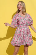 And The Why Full Size Floral Surplice Puff Sleeve Dress - Fashiofinesse