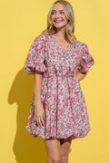 And The Why Full Size Floral Surplice Puff Sleeve Dress - Fashiofinesse